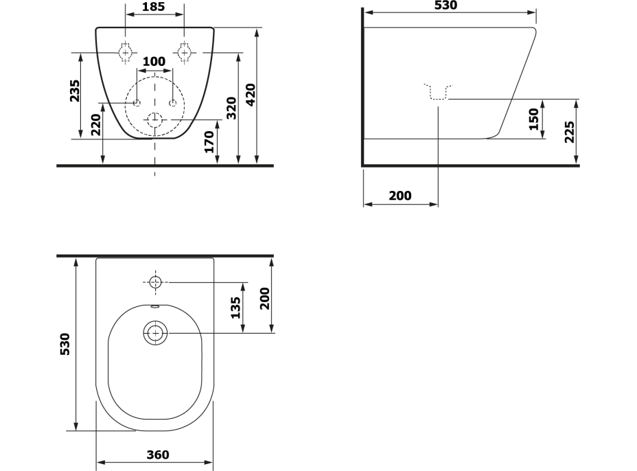 Sapho PACO bidet závesný, 36x52cm, biela PZ2012