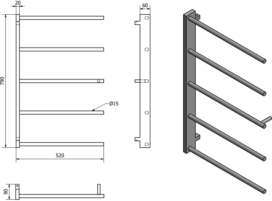 Sapho SLICE sušiak osušky, 520x790mm, čierna mat SN883