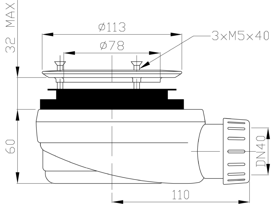 Gelco GELCO vaničkový sifón, priemer otvoru 90mm, DN40, nízky, pre vaničky s krytom PB90EXN MINUS