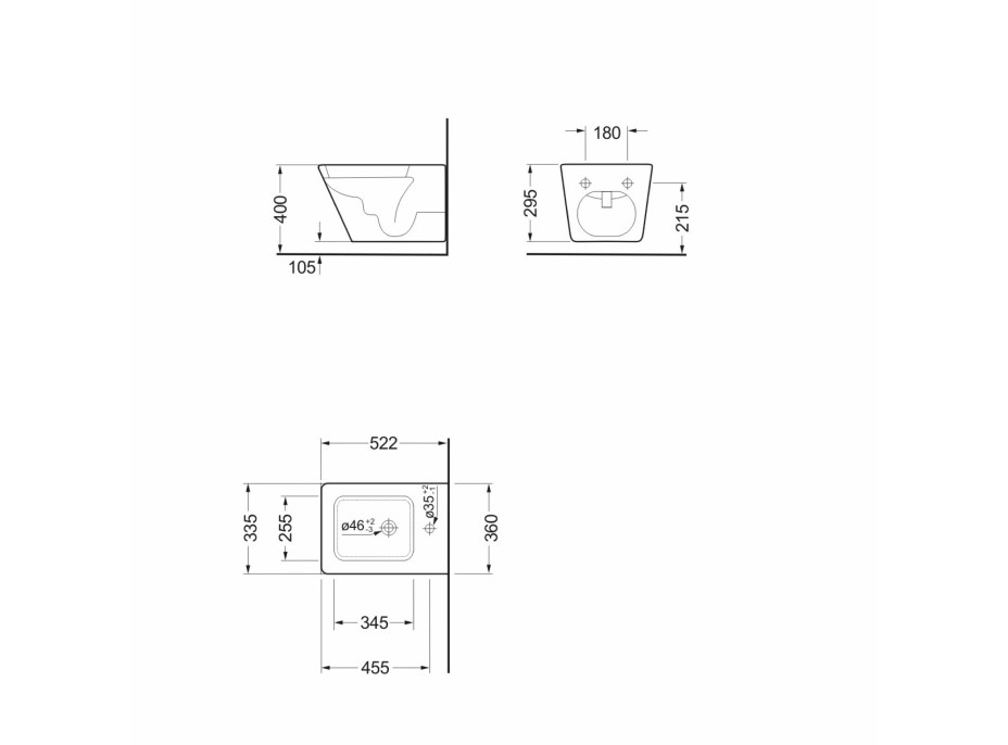 Sapho PORTO bidet závesný, 36x52cm, biela PZ4015