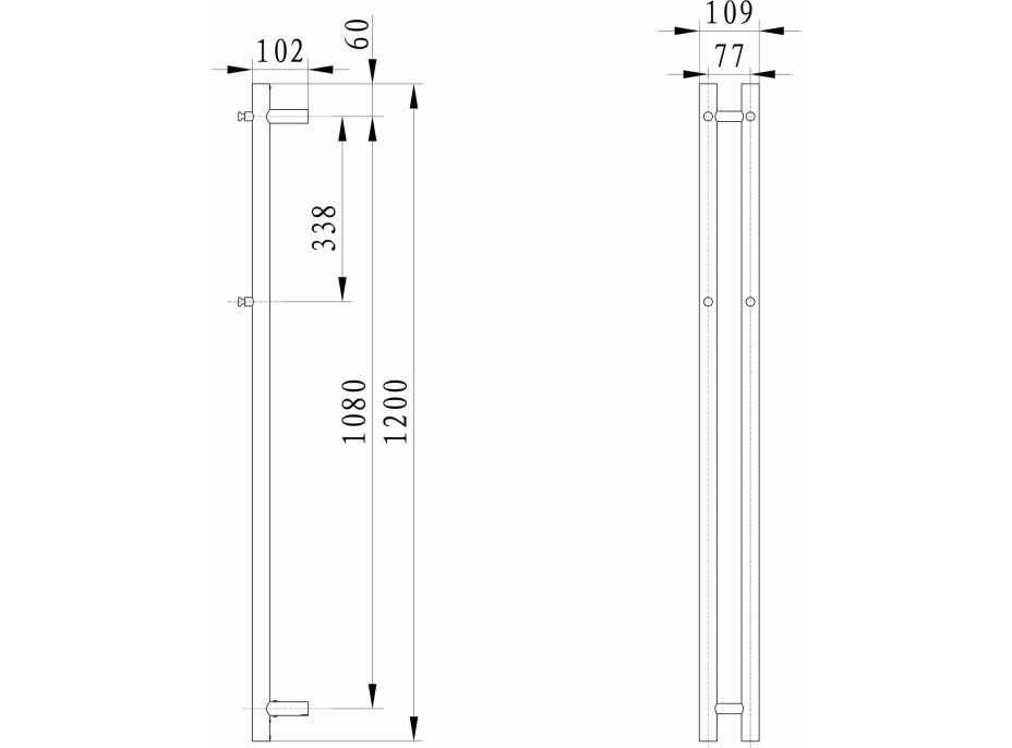 Sapho PAPINADO elektrický sušiak uterákov 109x1200mm, 40W, čierna mat ER340