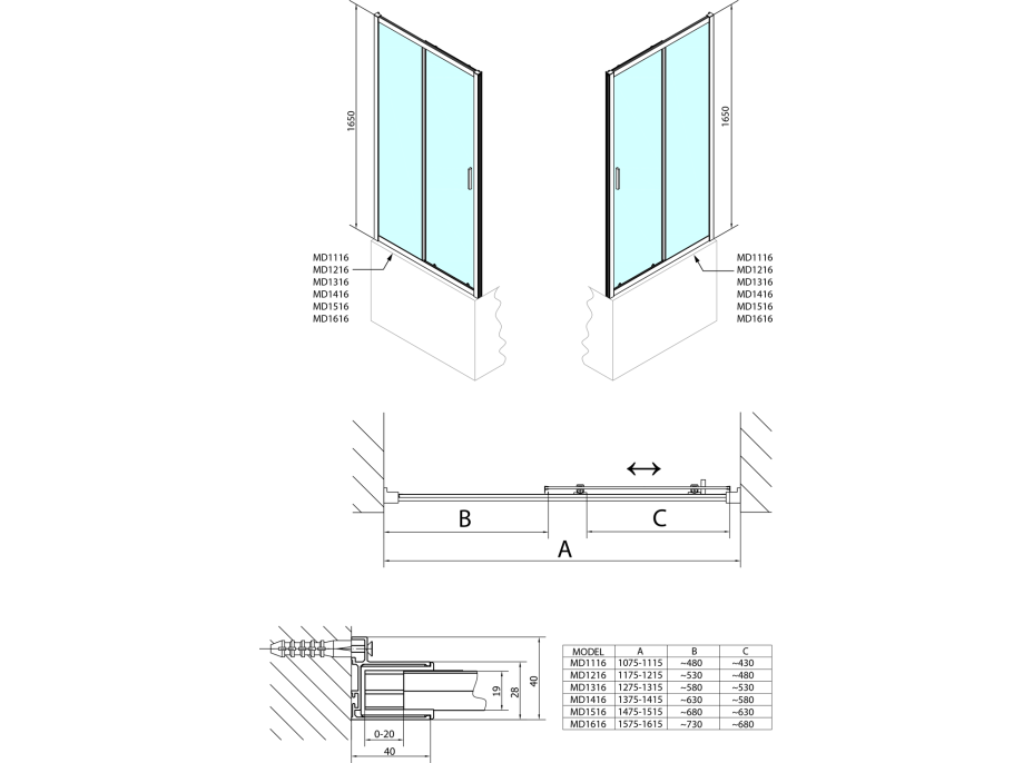 Polysan DEEP sprchové dvere 1500x1650mm, číre sklo MD1516