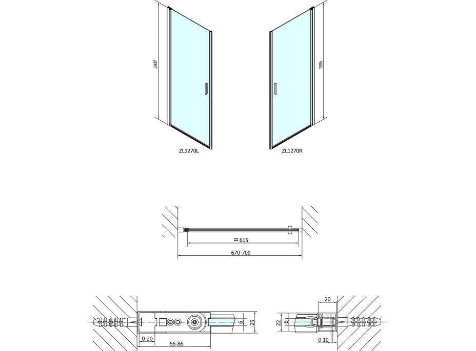 Polysan ZOOM LINE sprchové dvere 700mm, číre sklo ZL1270