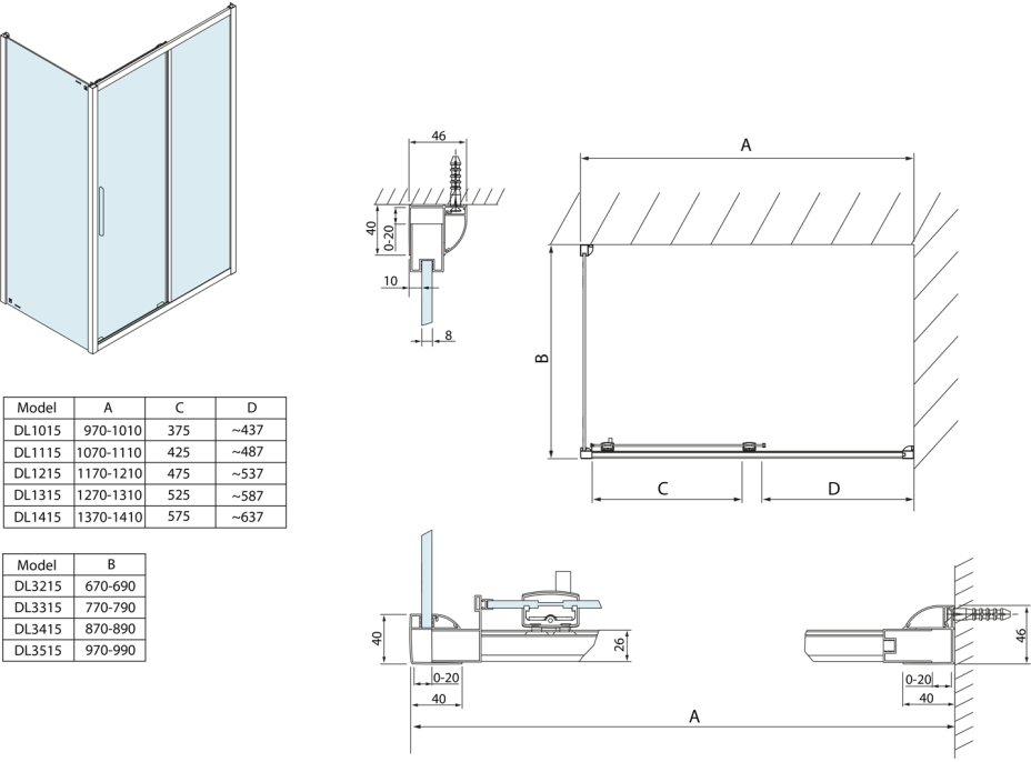 Polysan LUCIS LINE sprchové dvere 1300mm, číre sklo DL1315