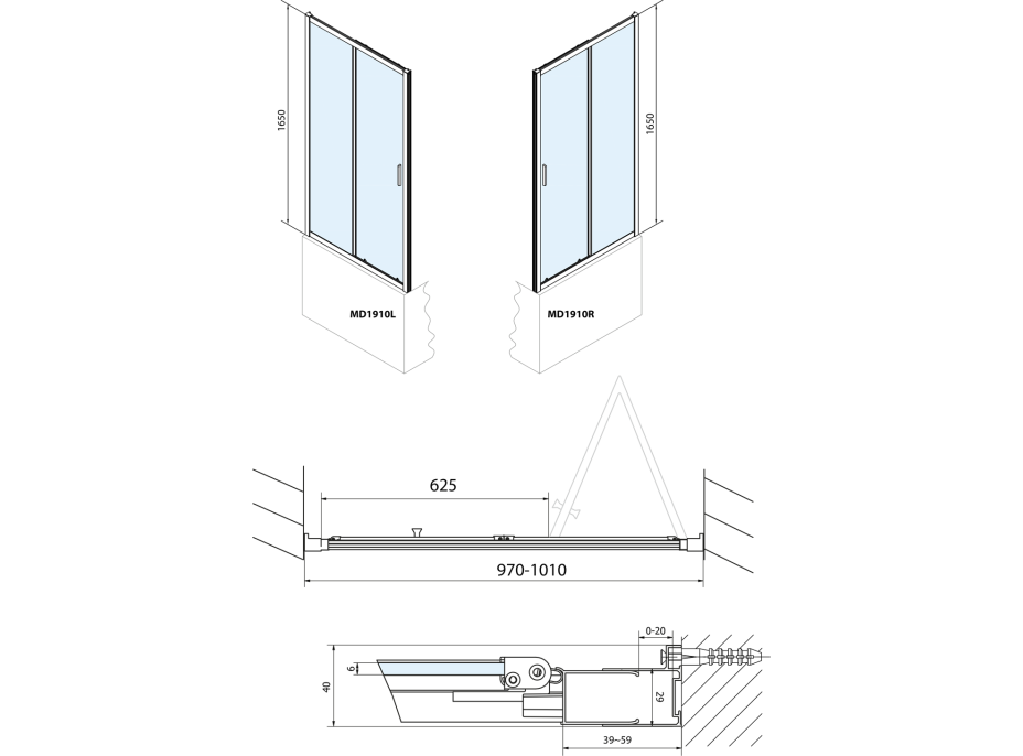 Polysan DEEP sprchové dvere skladacie 1000x1650mm, číre sklo MD1910