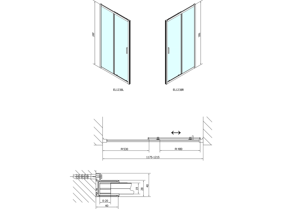 Polysan EASY LINE sprchové dvere 1200mm, sklo Brick EL1238