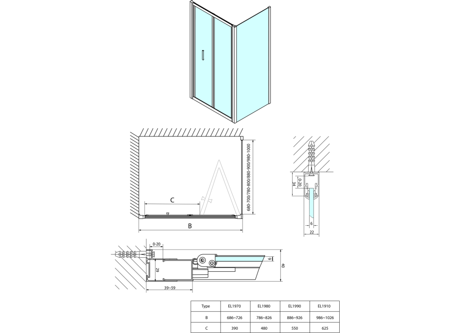 Polysan EASY LINE sprchové dvere skladacie 800mm, číre sklo EL1980