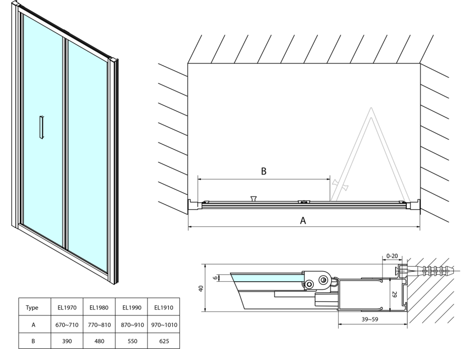 Polysan EASY LINE sprchové dvere skladacie 1000mm, číre sklo EL1910