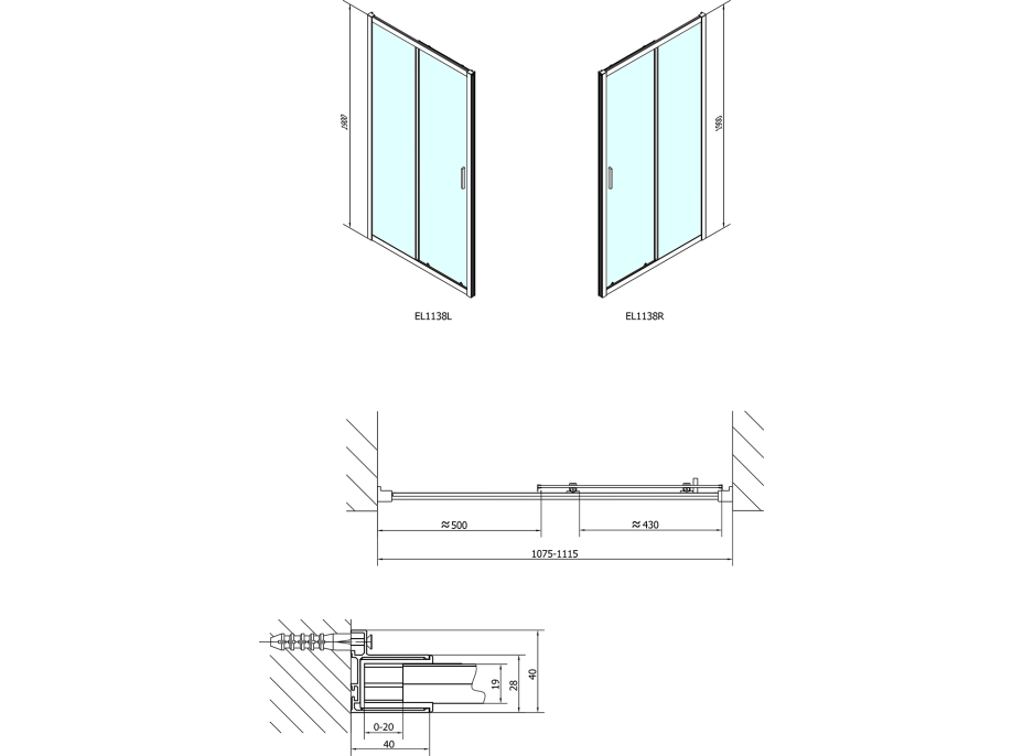 Polysan EASY LINE sprchové dvere 1100mm, sklo Brick EL1138