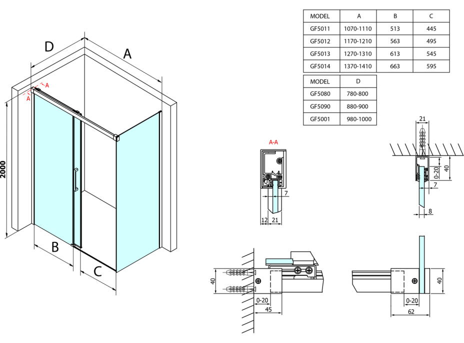 Gelco FONDURA posuvné dvere 1400mm, číre sklo GF5014