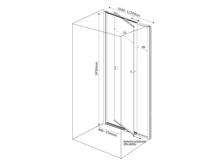 Aqualine AMICO sprchové dvere výklopné 1040-1220x1850mm, číre sklo G100