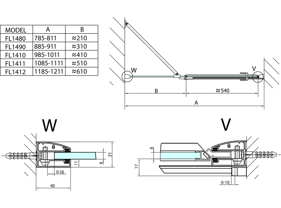 Polysan FORTIS LINE sprchové dvere do niky 1200mm, číre sklo, ľavé FL1412L