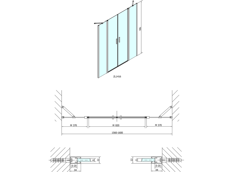 Polysan ZOOM LINE sprchové dvere 1600mm, číre sklo ZL1416