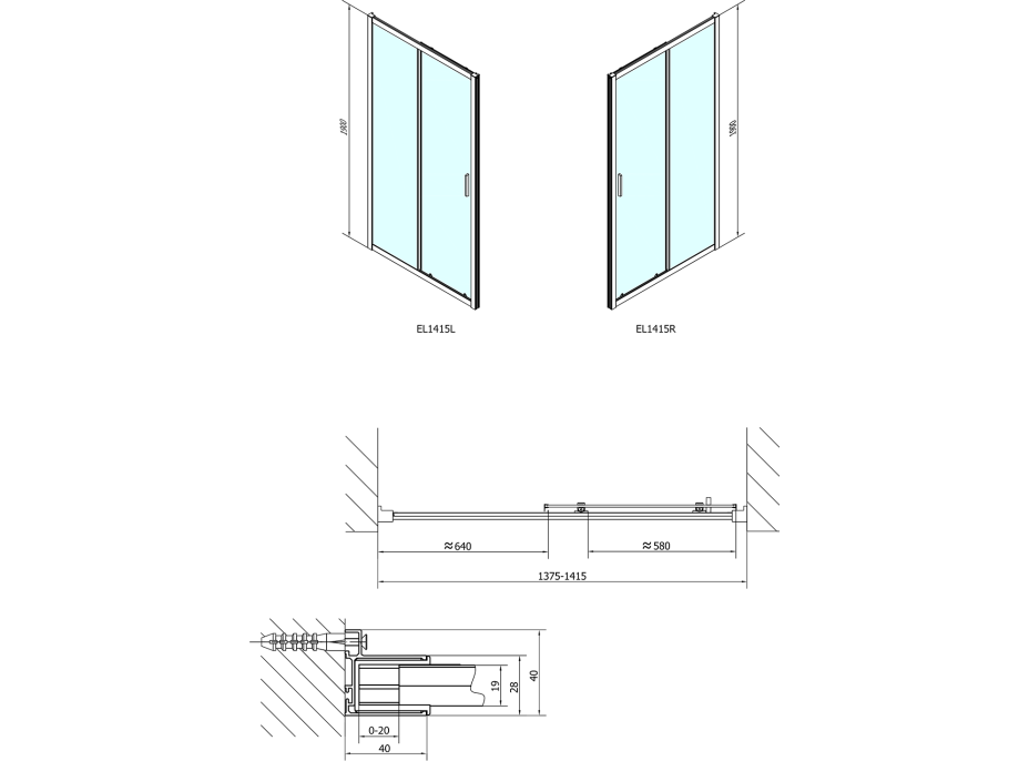 Polysan EASY LINE sprchové dvere 1400mm, číre sklo EL1415