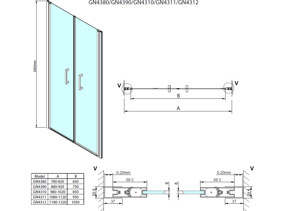 Gelco LORO sprchové dvere dvojkrídlové 1200mm, číre sklo GN4312