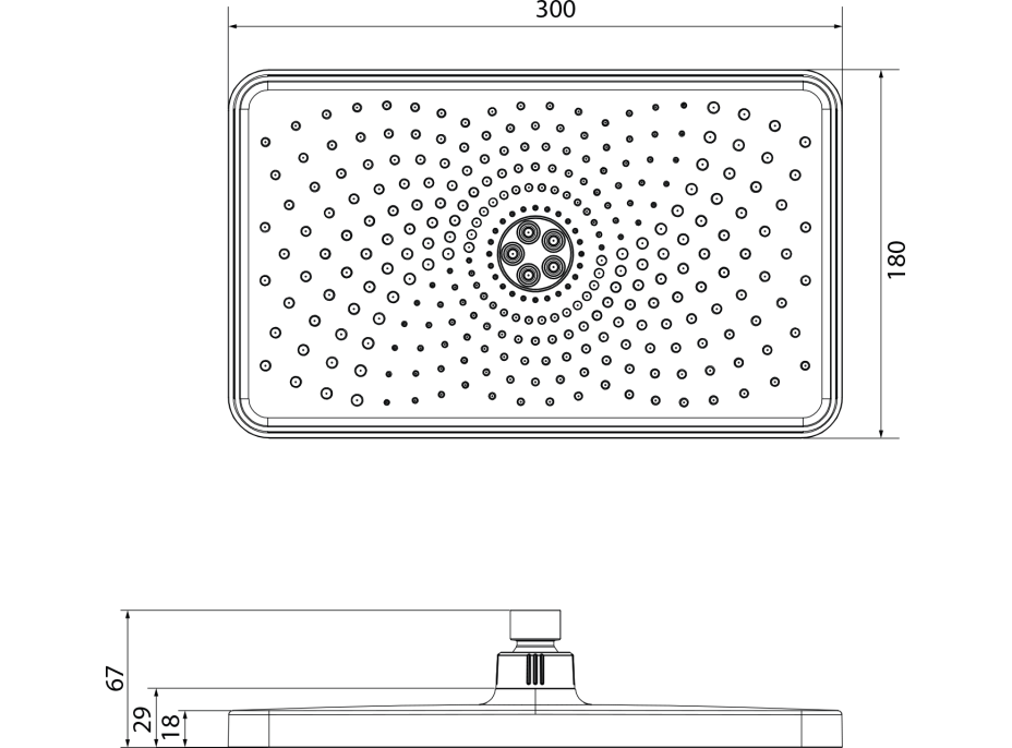 Sapho Hlavová sprcha, 300x180mm, ABS/čierna mat SK851B