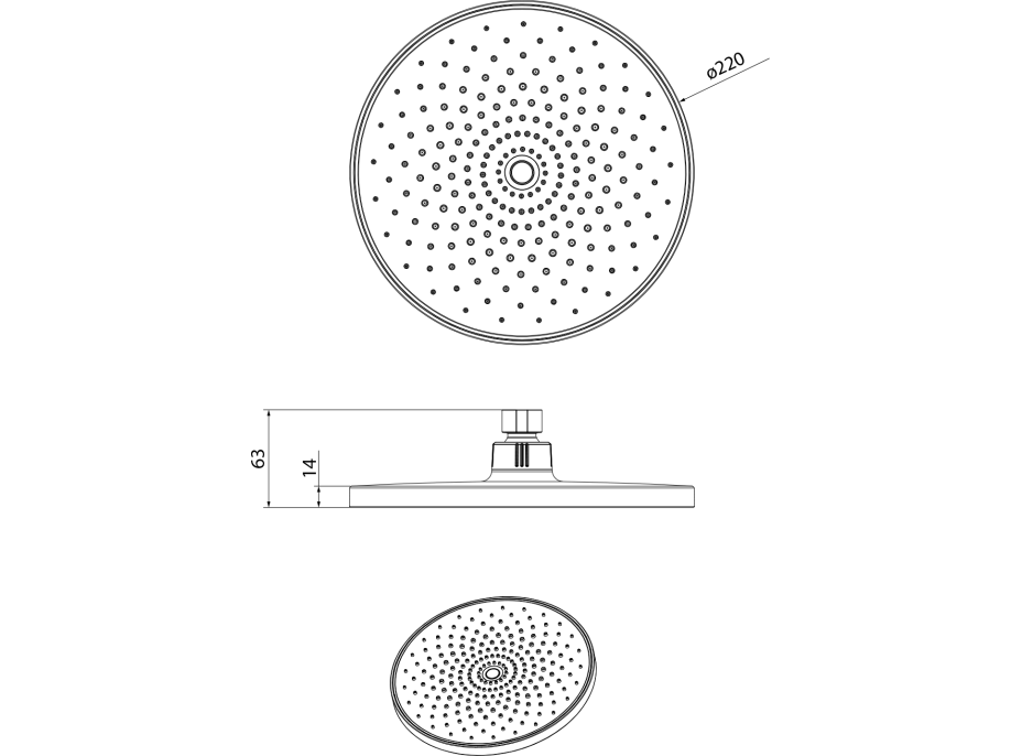 Sapho Hlavová sprcha, priemer 220mm, ABS/čierna mat SK852B