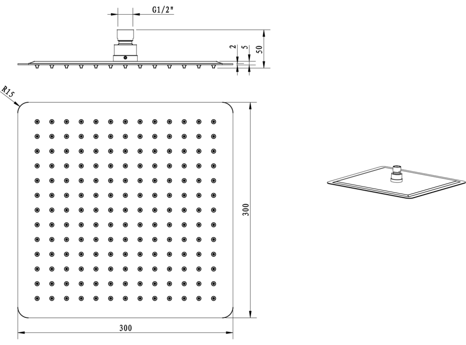 Sapho SLIM hlavová sprcha, 300x300mm, čierna mat SL101