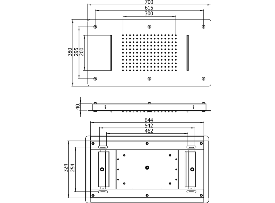 Sapho Stropná sprcha do podhľadu s dvoma kaskádami, 700x380mm, nerez lesk MS343