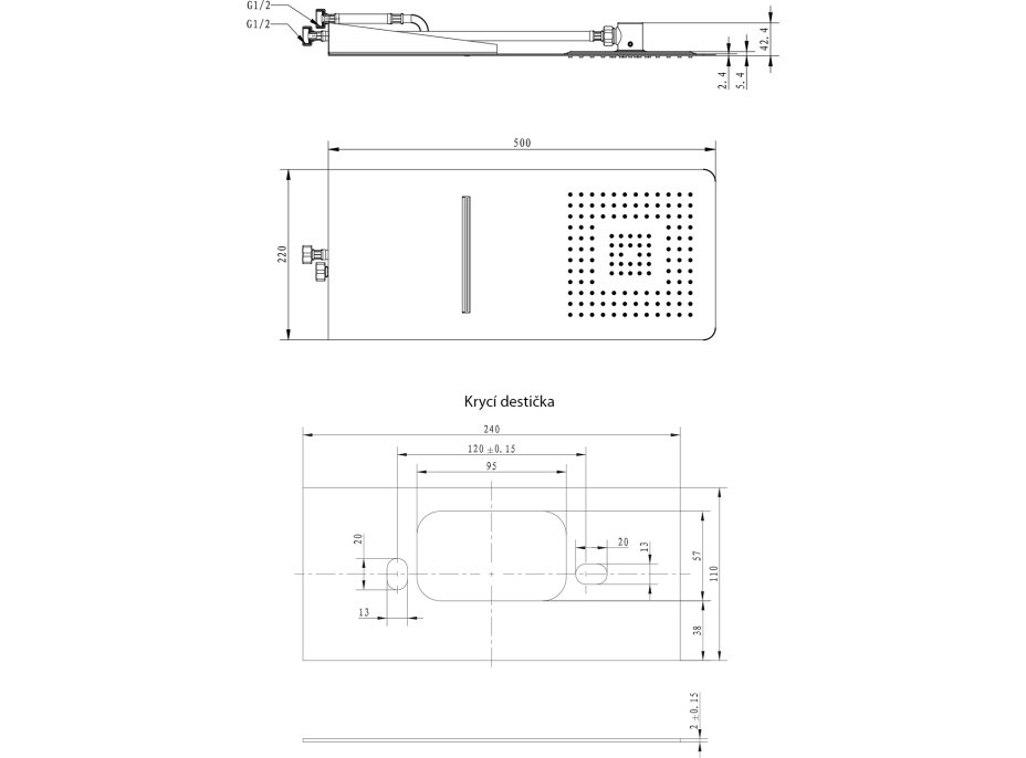 Sapho SLIM nástenná hlavová sprcha s kaskádou 220x500, nerez lesk MS746