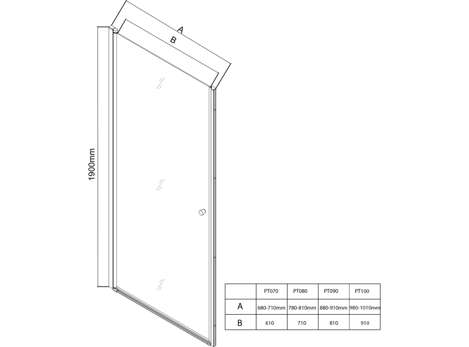 Aqualine PILOT otočné sprchové dvere 900mm PT090