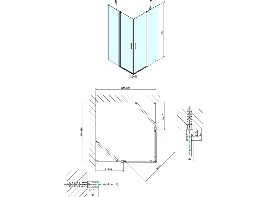 Polysan ZOOM LINE štvorcová sprchová zástena 900x900mm, číre sklo ZL5415