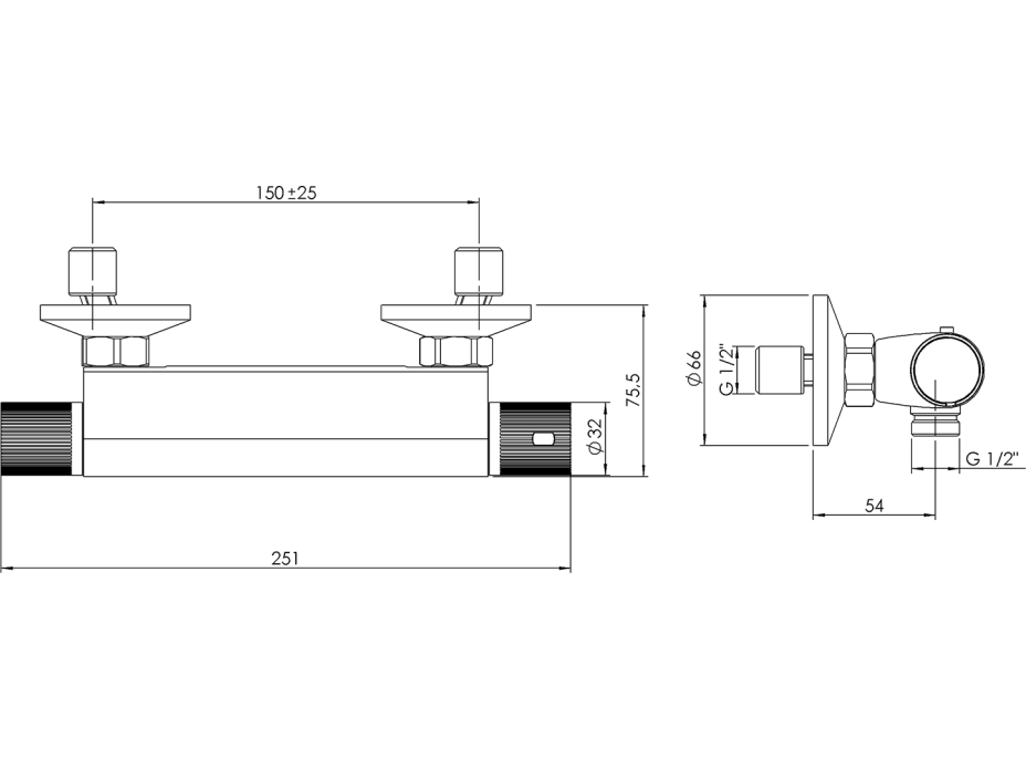 Aqualine ACTION nástenná sprchová termostatická batéria, chróm MB155