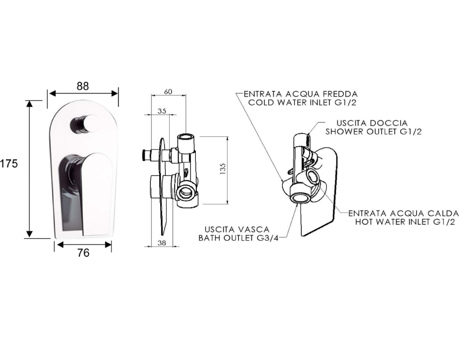 Sapho AXAMITE podomietková sprchová batéria, 2 výstupy, chróm AX42