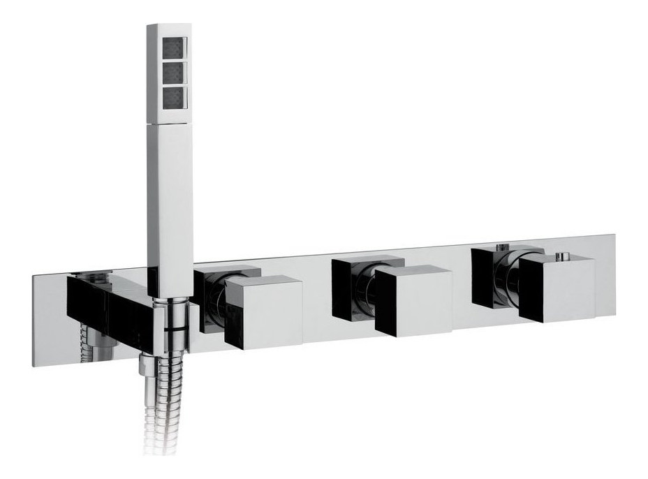 Sapho Podomietková termostatická batéria s držiakom ručnej sprchy, 2 výstupy, hranatá, chróm MB453