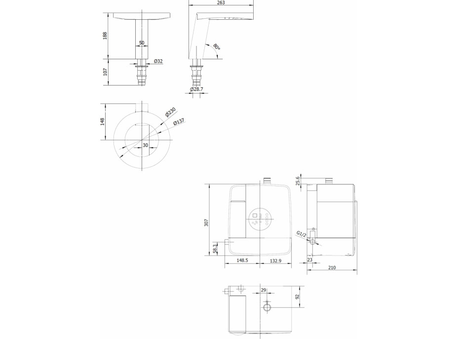 NOFER CONCEPT stojanková senzorová batéria s dávkovačom mydla a sušičom rúk výška 188mm, čierna 01901.N