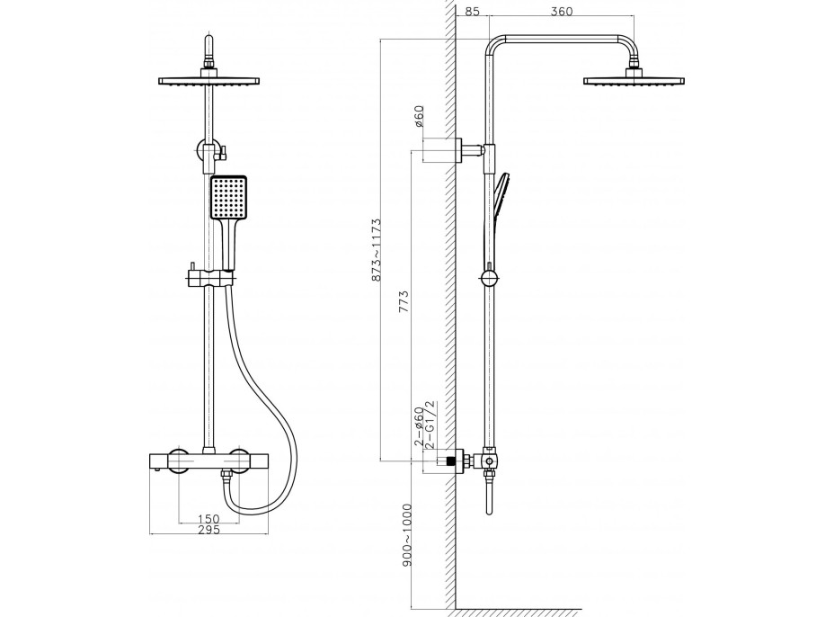 Sapho DARK sprchový stĺp s termostatickou batériou, chróm KJ139