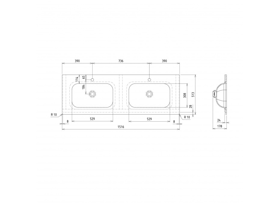 Sapho TREOS dvojumývadlo 151, 6x51, 3 cm, rockstone, biela mat TS152-0101