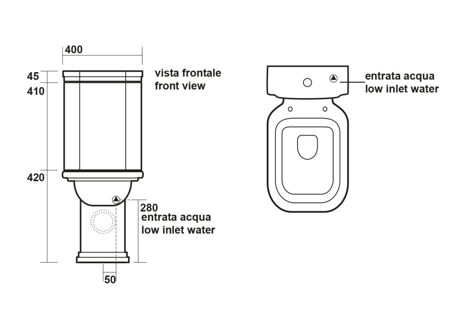 Kerasan WALDORF WC kombi misa 40x68cm, spodný/zadný odpad, čierna mat 411731