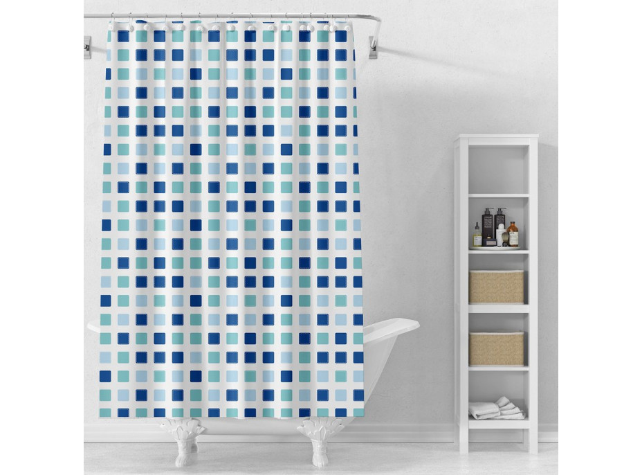 Aqualine Sprchový záves 180x180cm, vinyl, biela, modré kocky ZV036