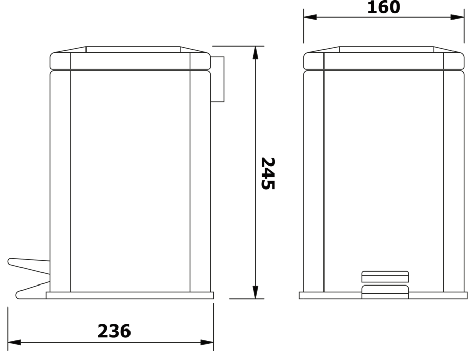 Aqualine SIMPLE LINE odpadkový kôš hranatý 3l, nerez lesk GAQ003