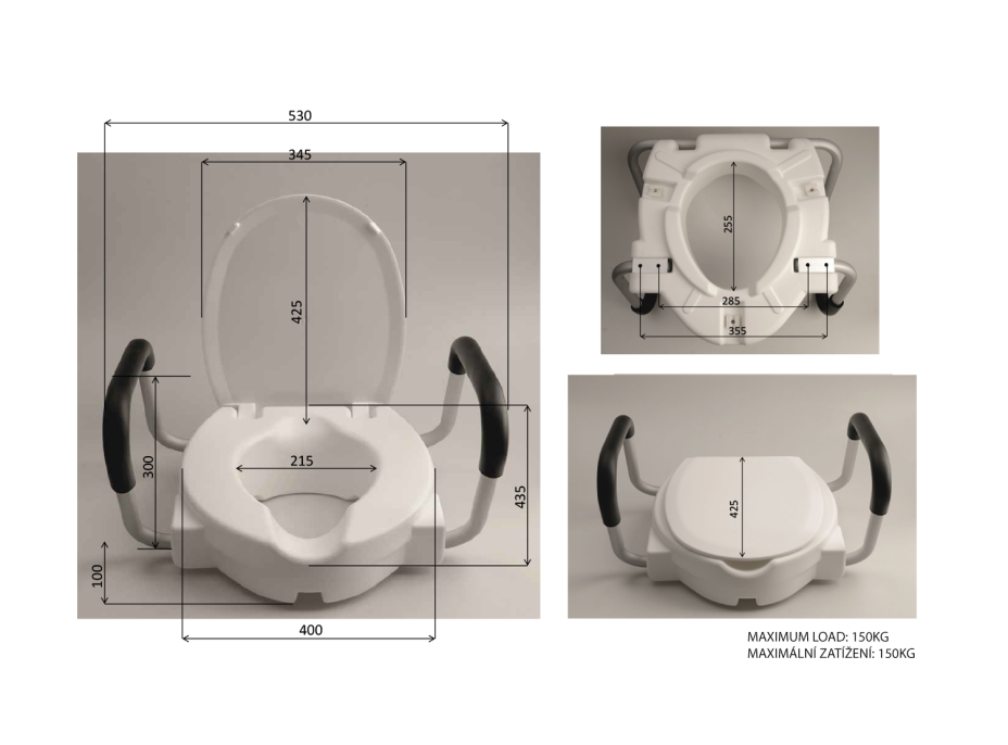Ridder HANDICAP WC sedátko zvýšené 10cm, s madlami, biela A0072001