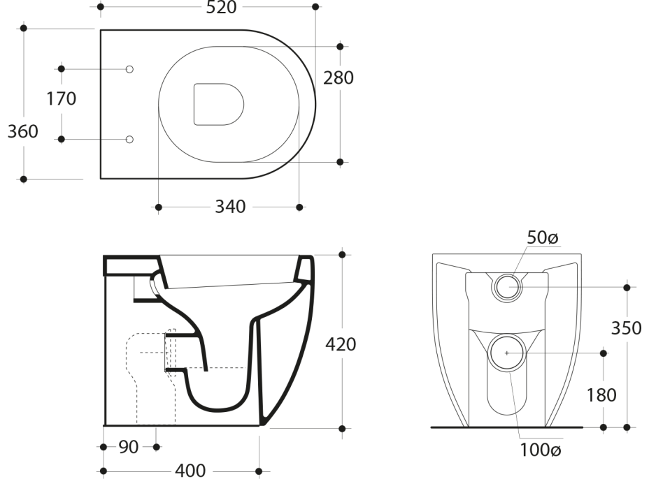 Kerasan FLO WC misa stojaca, 36x51, 5cm, spodný/zadný odpad, biela 311601