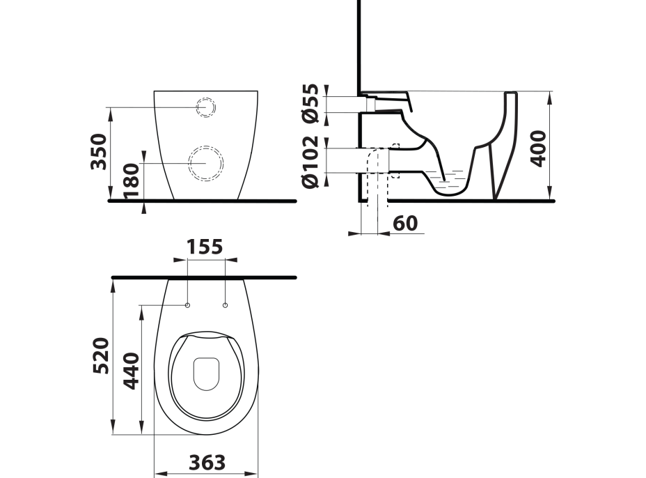 Isvea SENTIMENTI stojace WC Rimless, 36x52 cm, biela 10SM10004SV