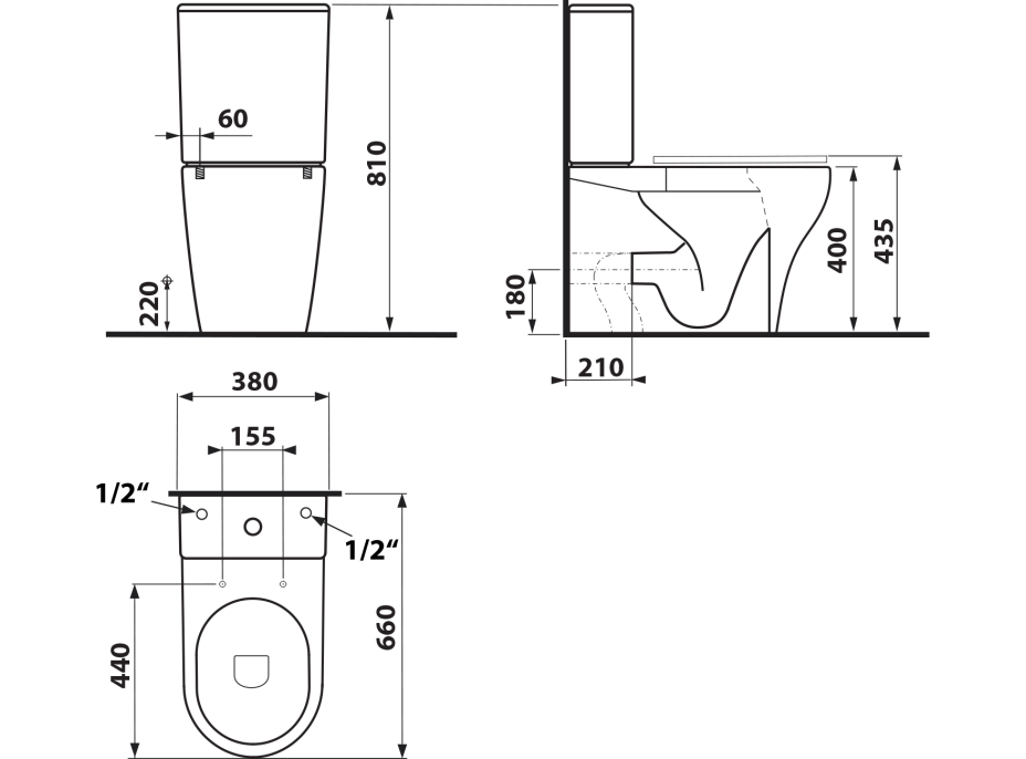 Sapho BELLO RIMLESS WC kombi, spodný/zadný odpad, biela PC103WR