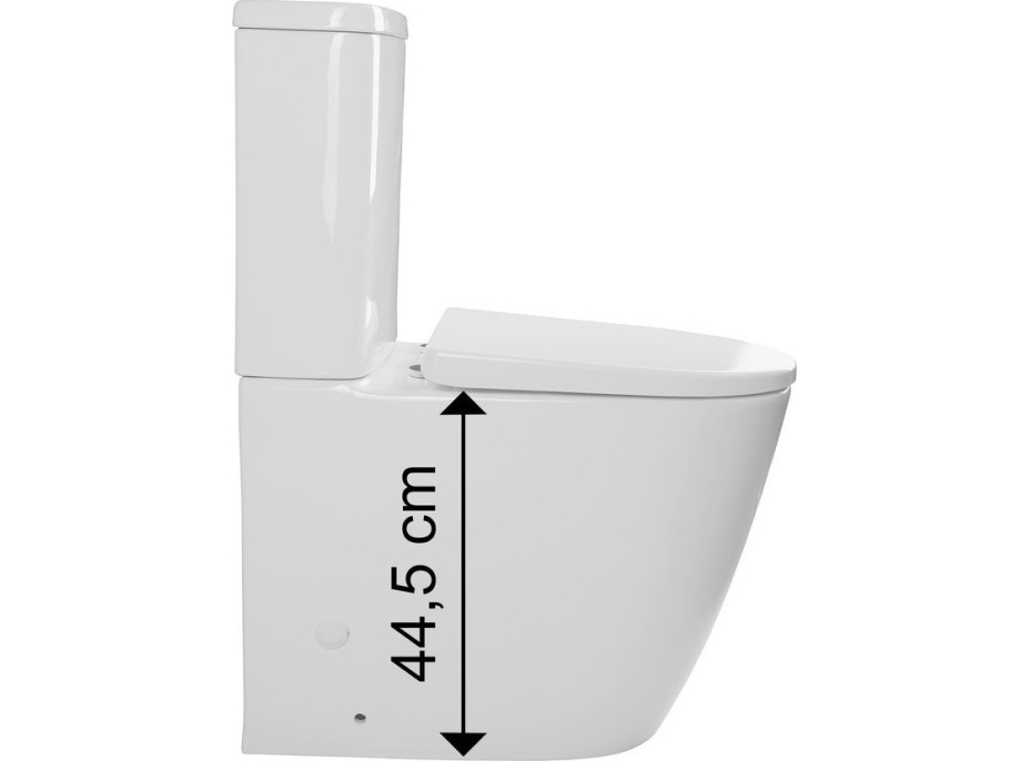 Sapho TURKU RIMLESS WC kombi zvýšený sedák, spodný/zadný odpad, biela PC104WR