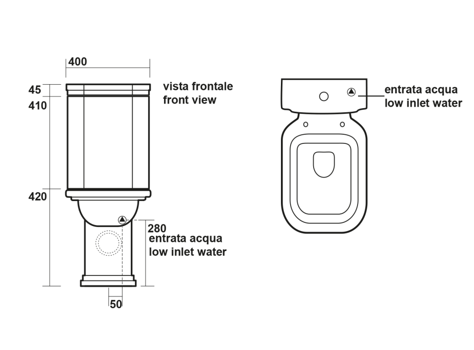 Kerasan WALDORF WC kombi misa 40x68cm, spodný/zadný odpad, biela 411701