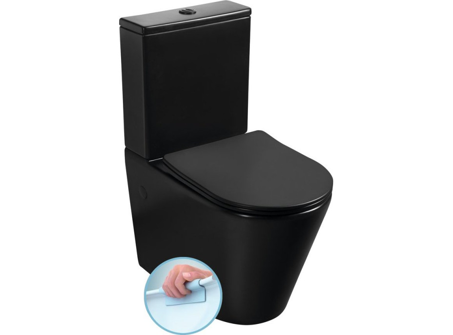 Sapho PACO RIMLESS WC kombi misa s nádržkou, spodný/zadný odpad, čierna mat PC1012WRB