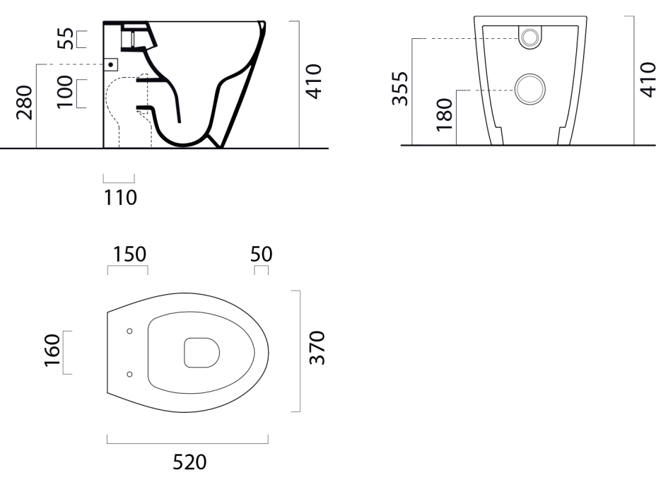 GSI MODO WC misa stojaca, Swirlflush, 37x52cm, spodný/zadný odpad, biela dual-mat 981009