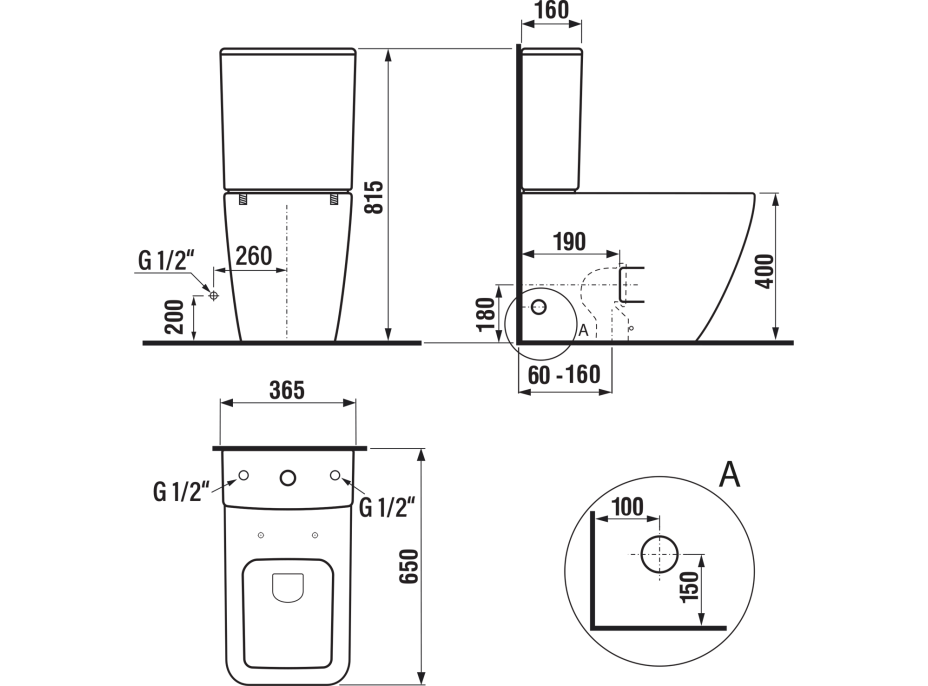 Sapho PORTO RIMLESS WC kombi, spodný/zadný odpad, biela PC102WR