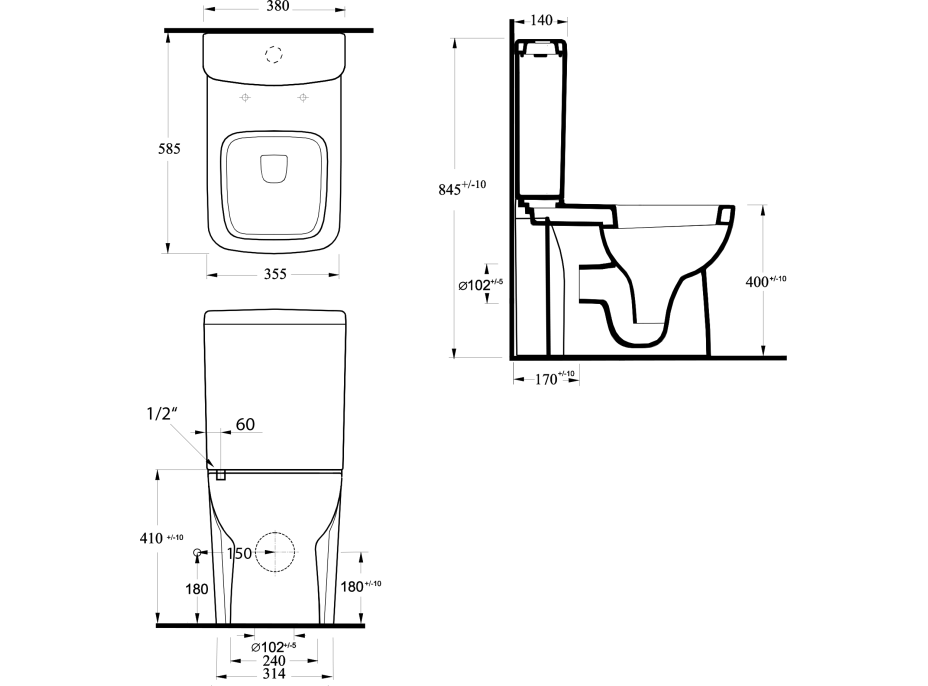 Ege Vitrifiye TYANA SHORT WC kombi splach. mech., zadný odpad, biela 72200EW