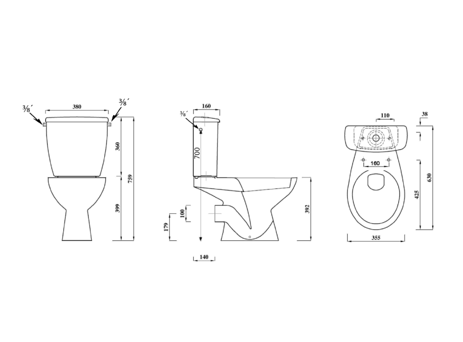 Aqualine JUAN WC kombi, dvojtlačítko 3/6l, zadný odpad, biela LC2154