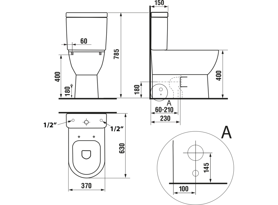 Aqualine JALTA WC kombi, Rimless, spodný/zadný odpad, biela PB103RW