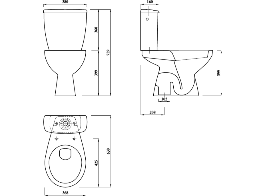 Aqualine MIGUEL WC kombi, dvojtlačidlo 3/6l, spodný odpad, biela LC2258