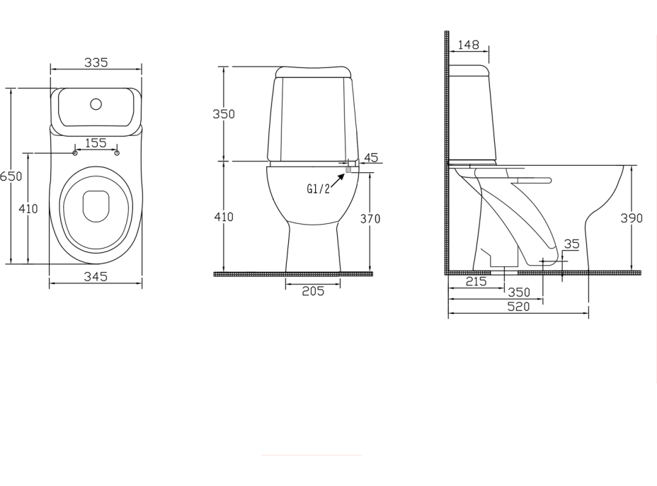 Aqualine RIGA WC kombi, dvojtlačidlo 3/6l, spodný odpad, biela RG801