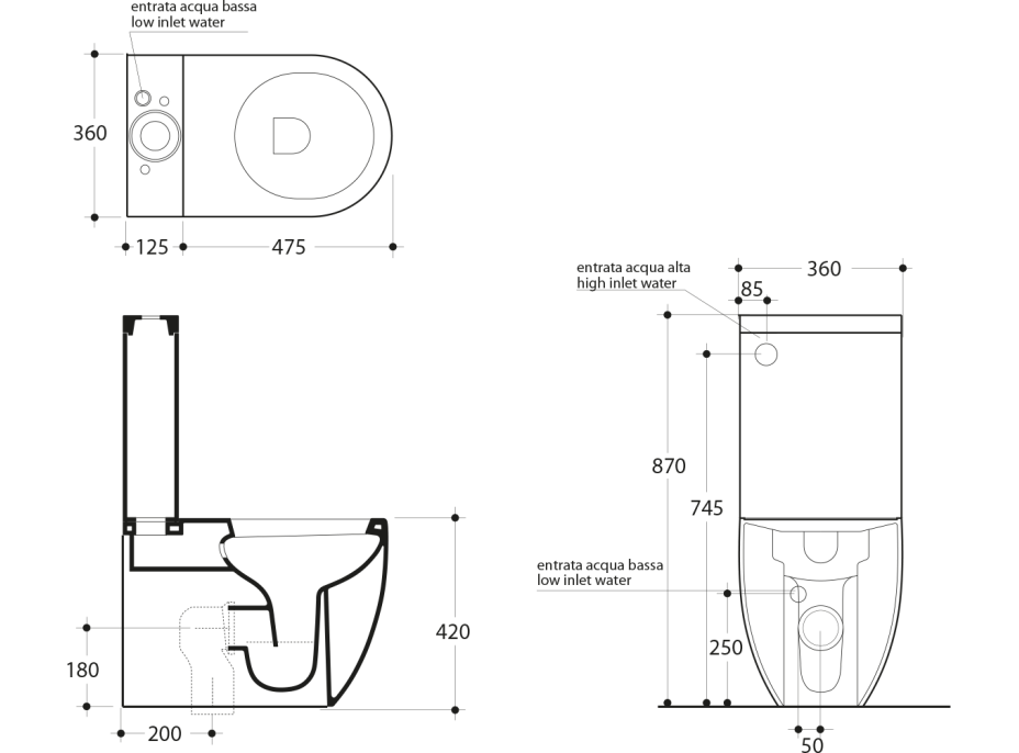 Kerasan FLO WC kombi misa 36x60cm, spodný/zadný odpad, biela 311701